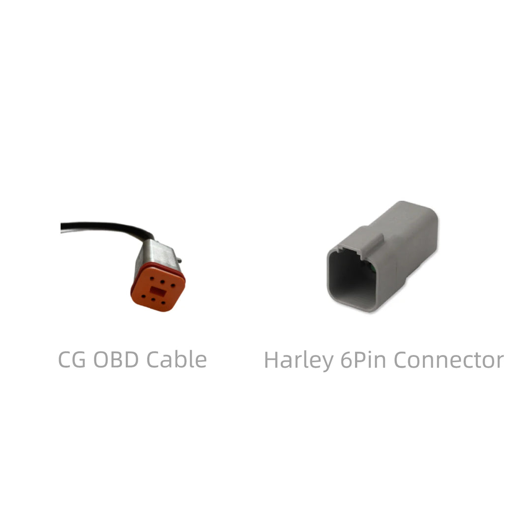 CG OBD Cable and Harley 6Pin Connector on a white background