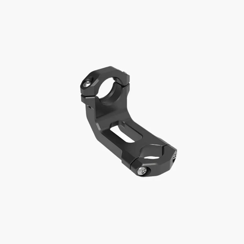 Black metal bike handlebar extension on a white background