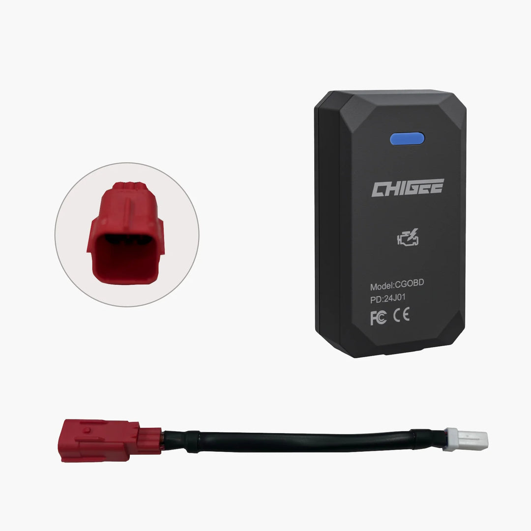 Chigee OBD black Module with cable, used to Monitor engine data, improve ride footage, and analyse performance. Easy install, compatible with AIO-5, AIO-6 & more.