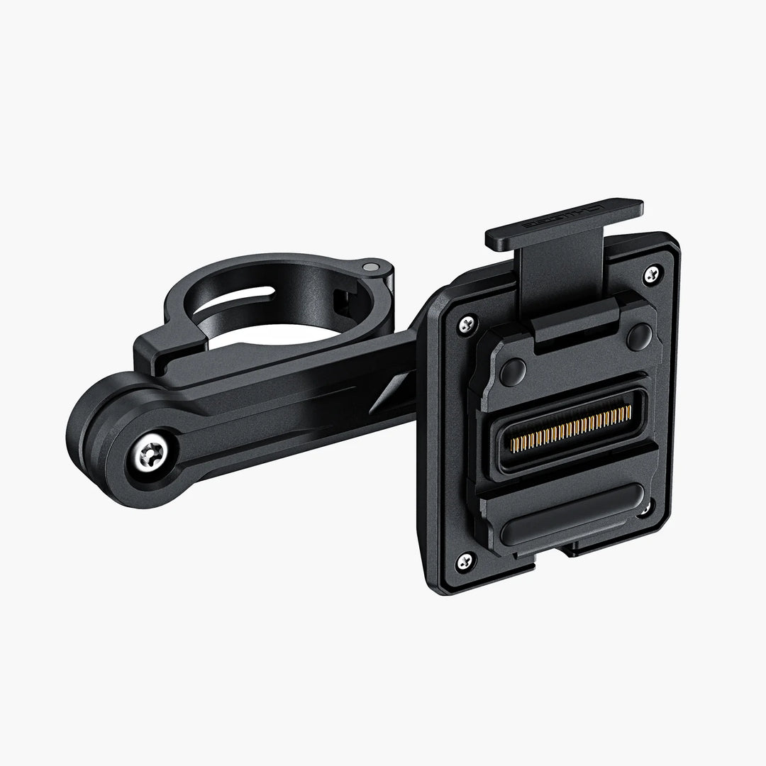 Black motorcycle device mount on a white background