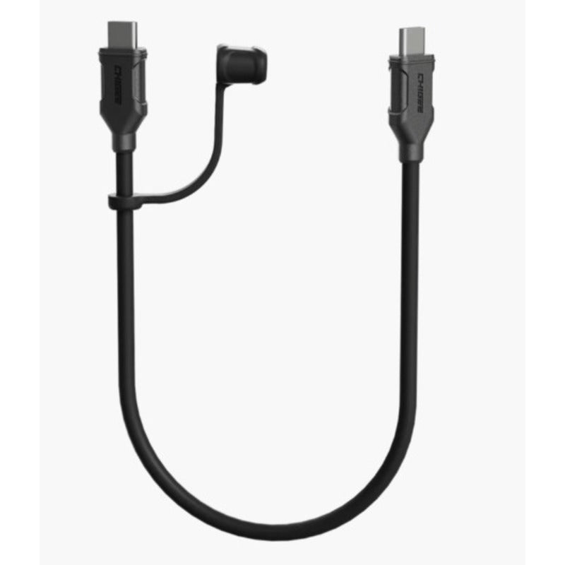 A black Type-C to Type-C charging cable with a waterproof cap.