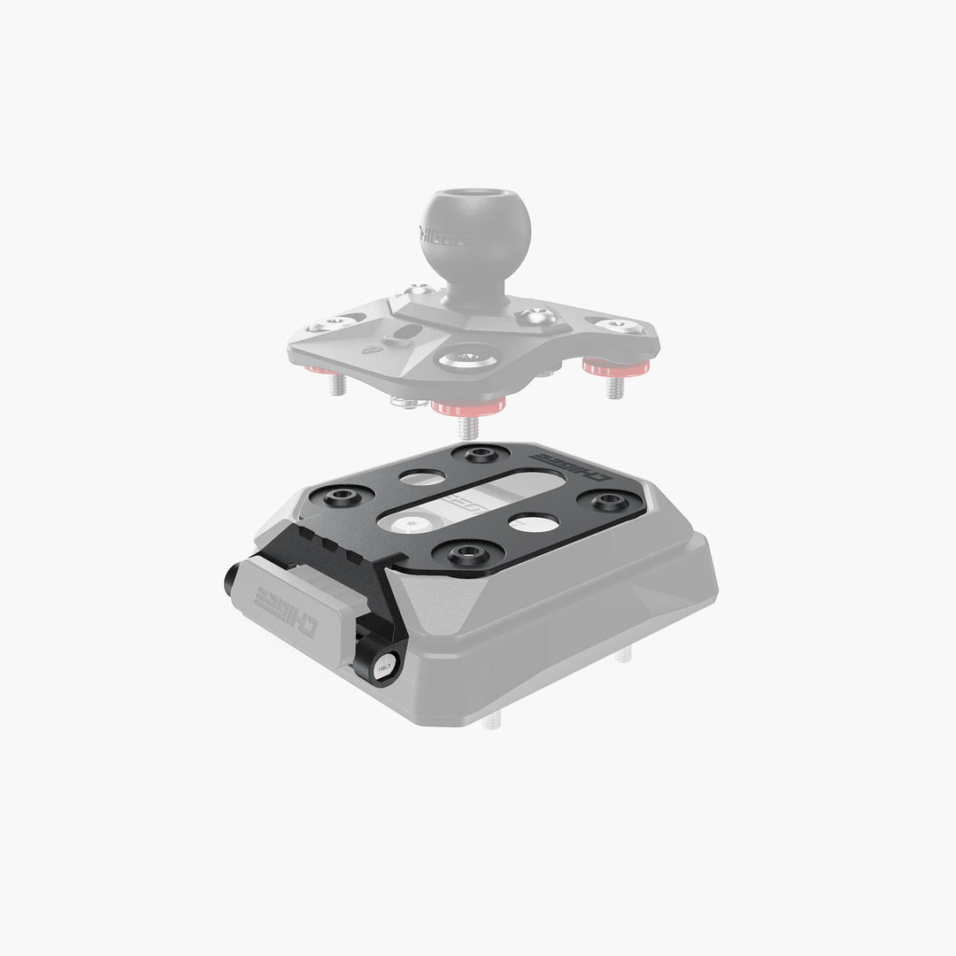 Chigee Quick Release with dual security: optional anti-theft base lock and included screw securing display to mount.