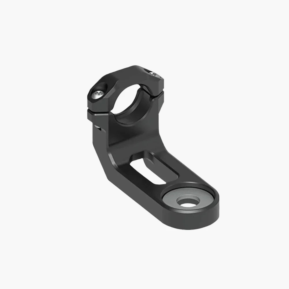 Black metal mounting bracket on a white background